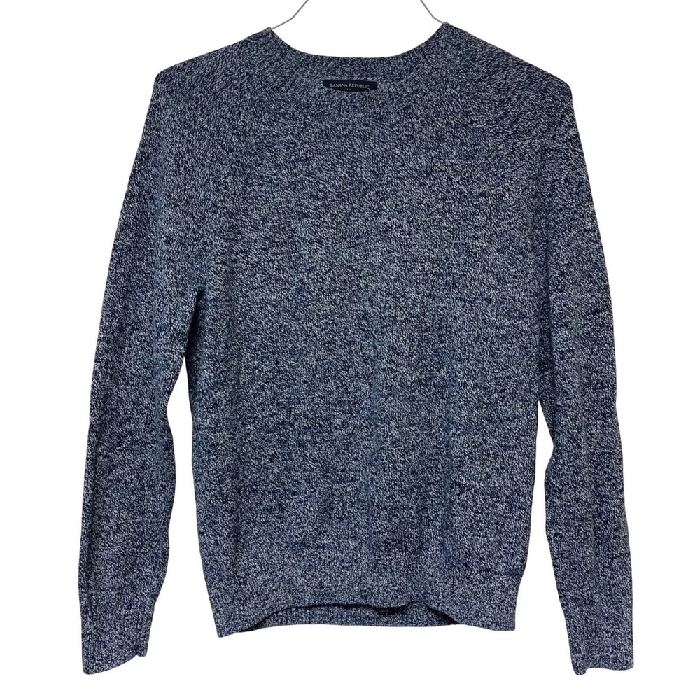 Banana Republic Mens M Blue Marl Linen Blend Crew Neck Raglan Sweater Pullover
